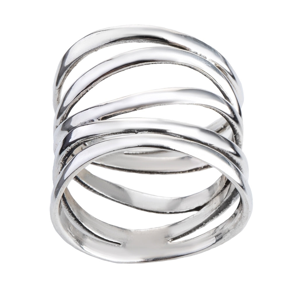 Fashion Women Wide 5 Band Coil Finger Ring Wedding Engagement Party Jewelry Gift Image 2