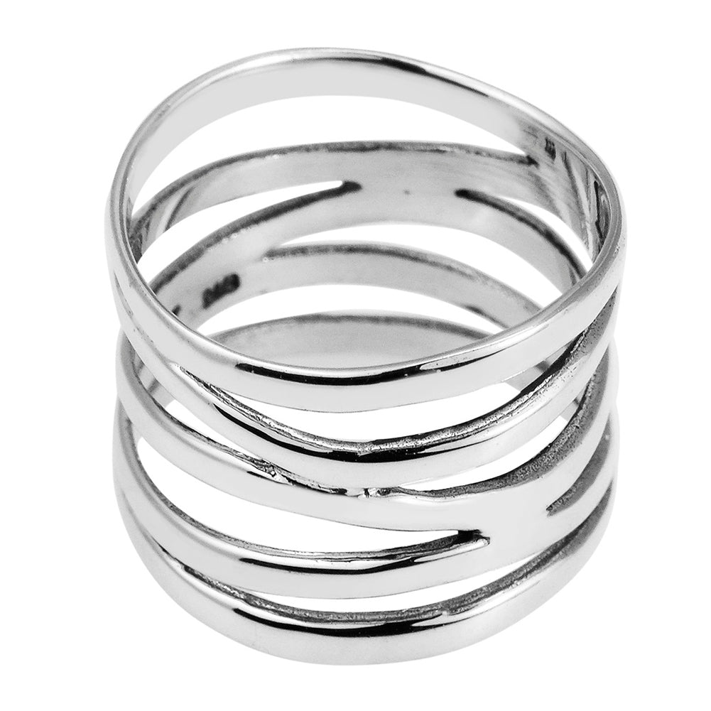 Fashion Women Wide 5 Band Coil Finger Ring Wedding Engagement Party Jewelry Gift Image 4