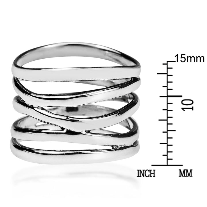 Fashion Women Wide 5 Band Coil Finger Ring Wedding Engagement Party Jewelry Gift Image 6