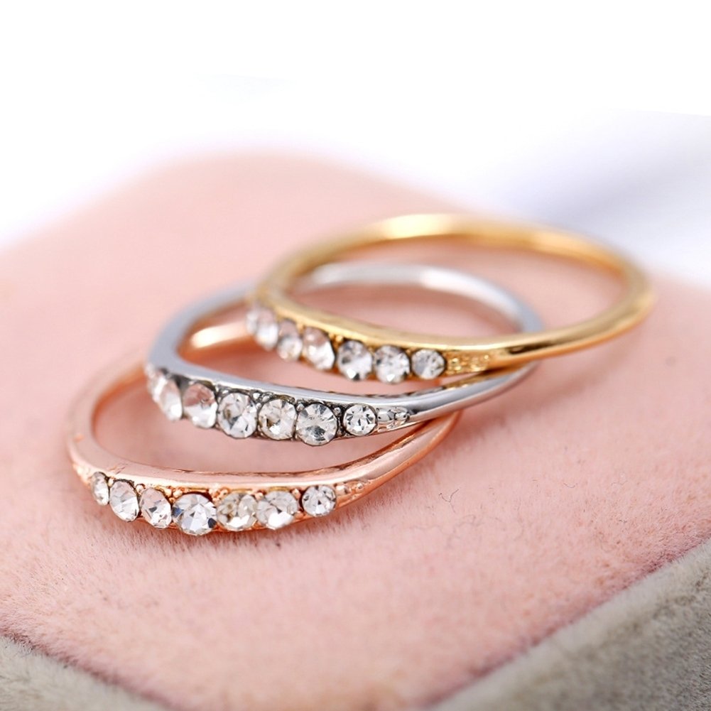 Women Fashion Rhinestone Inlaid Band Finger Ring Wedding Engagement Jewelry Gift Image 3