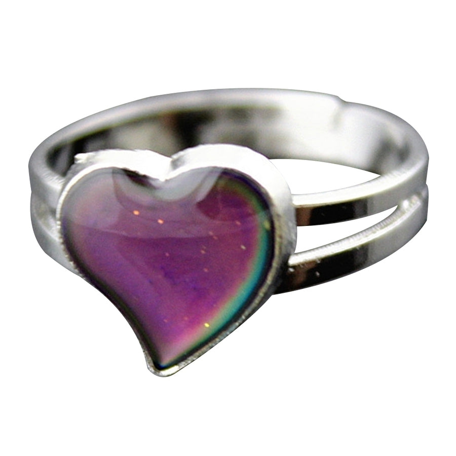 Women Heart Rhinestone Temperature Color Changing Open Mood Ring Jewelry Gift Image 1