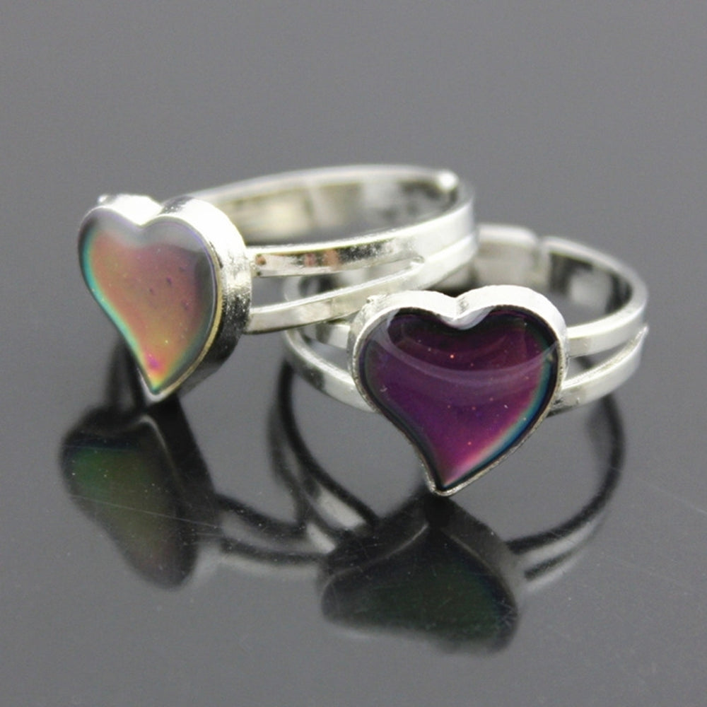 Women Heart Rhinestone Temperature Color Changing Open Mood Ring Jewelry Gift Image 2