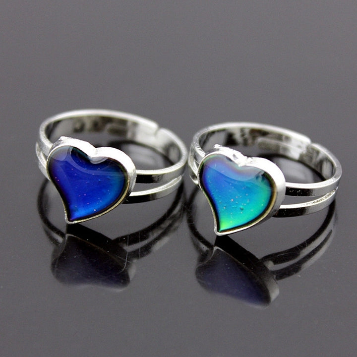 Women Heart Rhinestone Temperature Color Changing Open Mood Ring Jewelry Gift Image 3