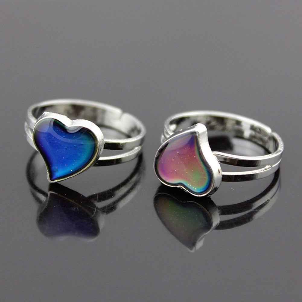 Women Heart Rhinestone Temperature Color Changing Open Mood Ring Jewelry Gift Image 4