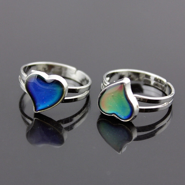 Women Heart Rhinestone Temperature Color Changing Open Mood Ring Jewelry Gift Image 4