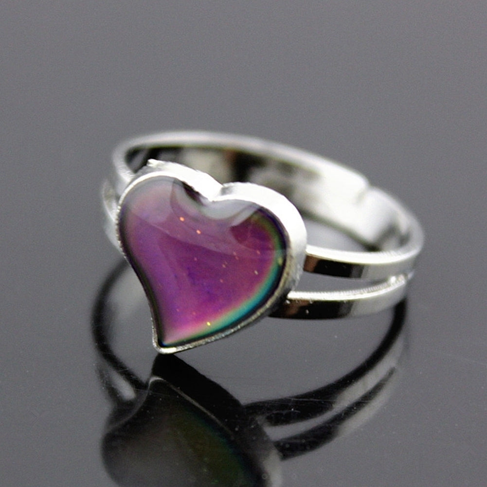 Women Heart Rhinestone Temperature Color Changing Open Mood Ring Jewelry Gift Image 6