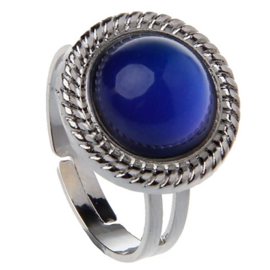 Fashion Women Round Faux Gem Adjustable Temperature Change Color Mood Ring Gift Image 1