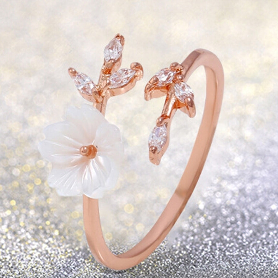 Women Fashion Alloy Branch Shell Flower Rhinestone Open Finger Ring Jewelry Gift Image 1