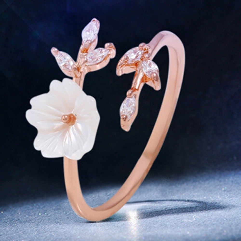 Women Fashion Alloy Branch Shell Flower Rhinestone Open Finger Ring Jewelry Gift Image 2