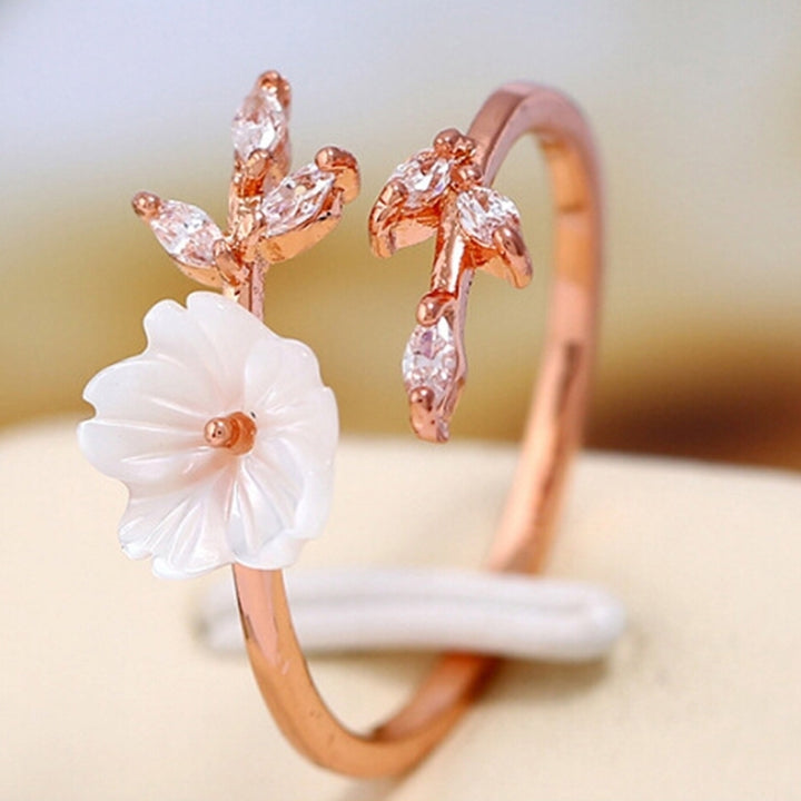 Women Fashion Alloy Branch Shell Flower Rhinestone Open Finger Ring Jewelry Gift Image 3