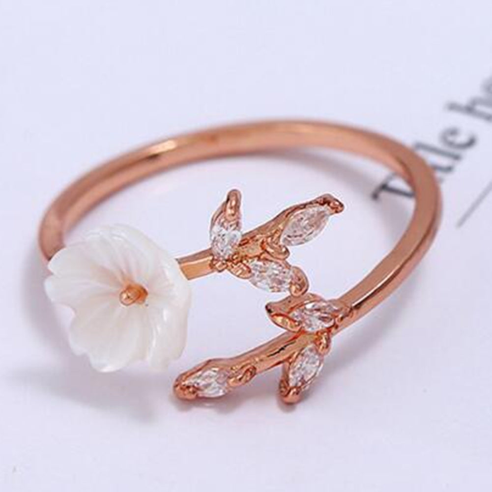 Women Fashion Alloy Branch Shell Flower Rhinestone Open Finger Ring Jewelry Gift Image 4