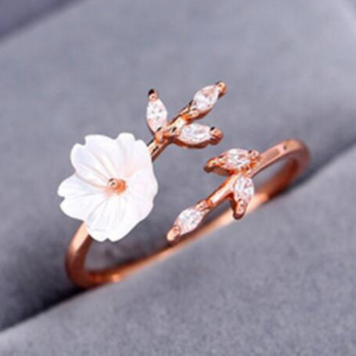 Women Fashion Alloy Branch Shell Flower Rhinestone Open Finger Ring Jewelry Gift Image 6