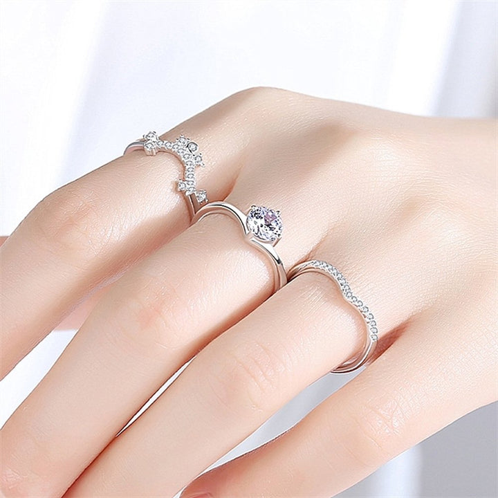 3 in 1 Couple Fashion Silver Plated Crown Finger Ring Party Jewelry Accessory Image 4