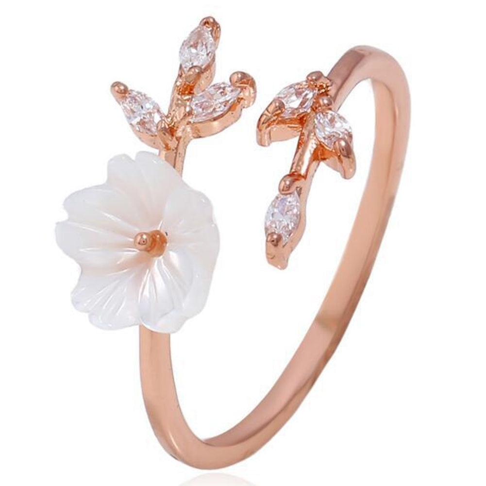 Women Fashion Alloy Branch Shell Flower Rhinestone Open Finger Ring Jewelry Gift Image 7