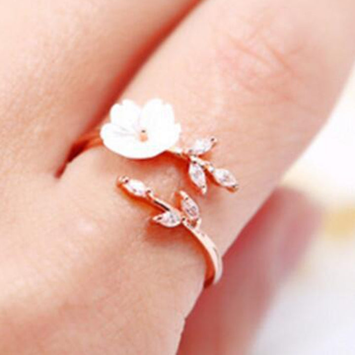 Women Fashion Alloy Branch Shell Flower Rhinestone Open Finger Ring Jewelry Gift Image 8