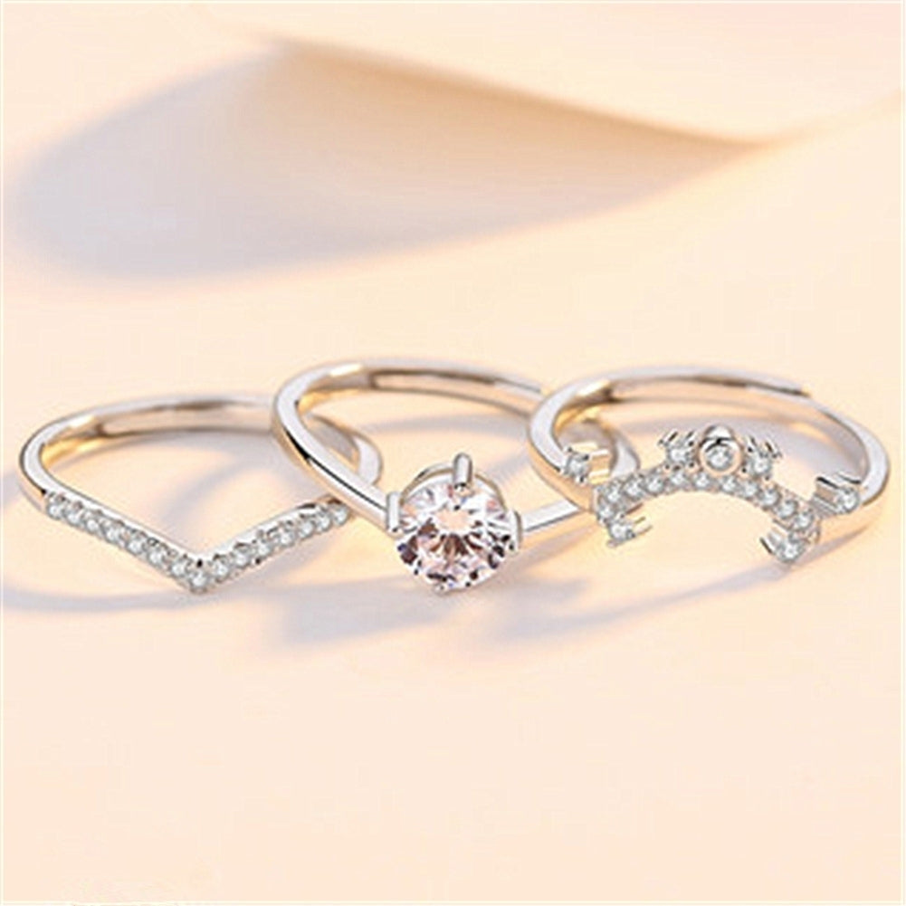 3 in 1 Couple Fashion Silver Plated Crown Finger Ring Party Jewelry Accessory Image 6