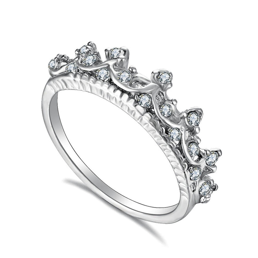 Women Fashion Rhinestone Inlaid Hollow Crown Finger Ring Wedding Jewelry Gift Image 1