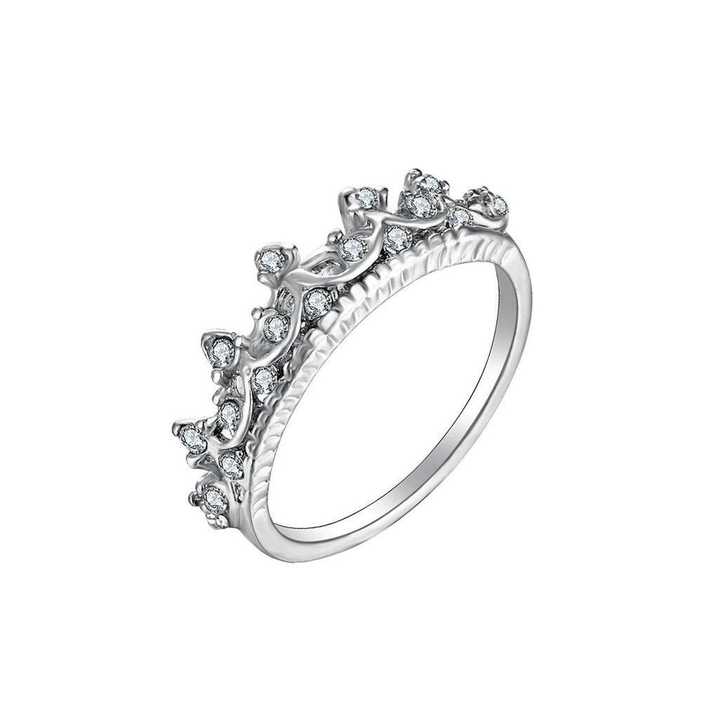 Women Fashion Rhinestone Inlaid Hollow Crown Finger Ring Wedding Jewelry Gift Image 2