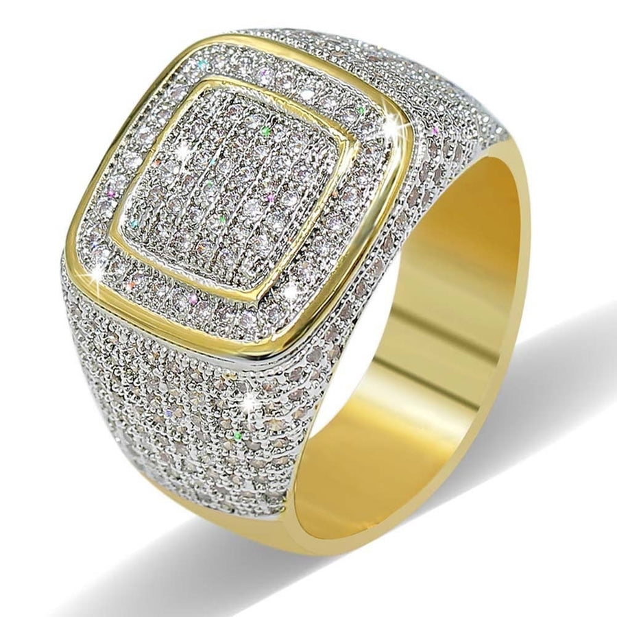 Glitter Men Square Full Rhinestone Inlaid Finger Ring Wedding Engagement Jewelry Image 1