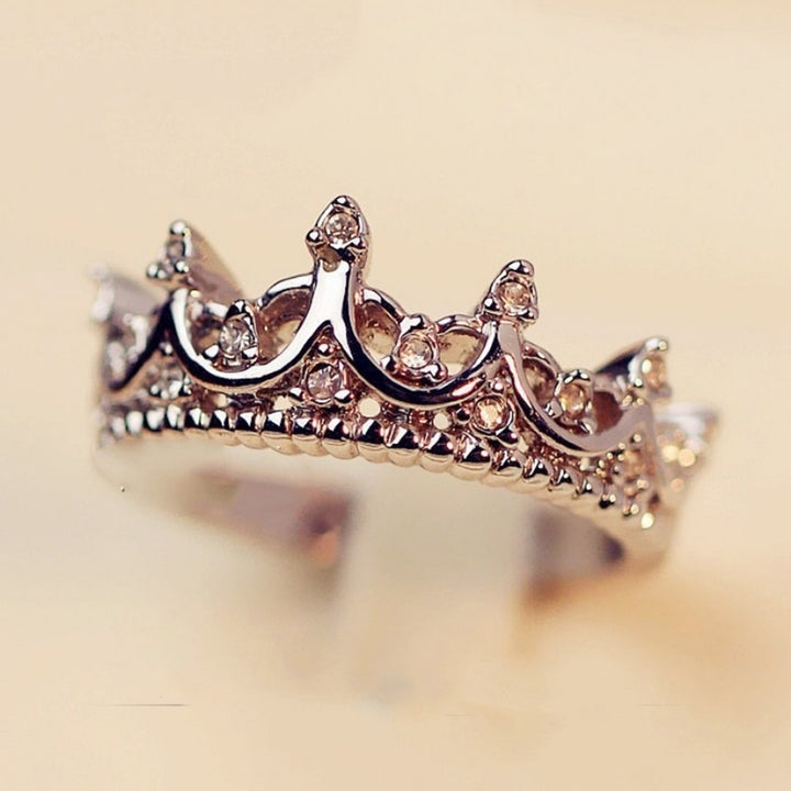 Women Fashion Rhinestone Inlaid Hollow Crown Finger Ring Wedding Jewelry Gift Image 4