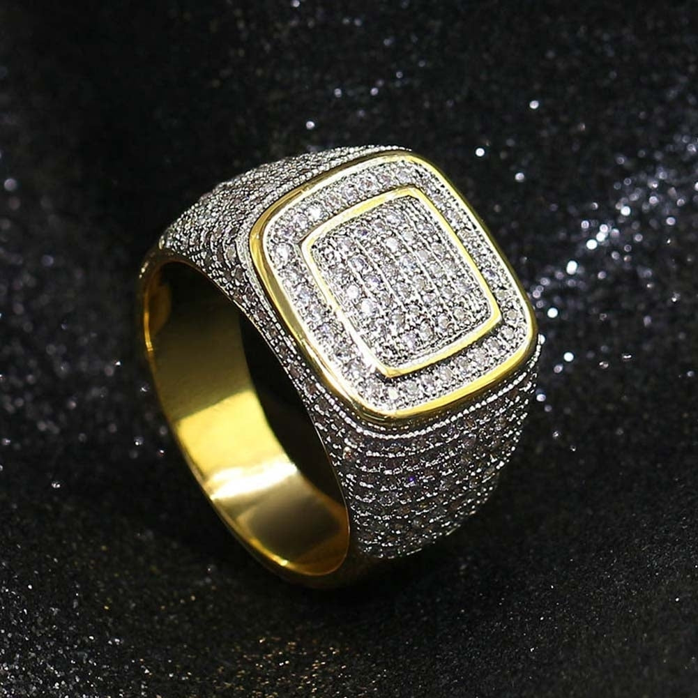 Glitter Men Square Full Rhinestone Inlaid Finger Ring Wedding Engagement Jewelry Image 3