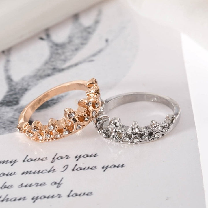 Women Fashion Rhinestone Inlaid Hollow Crown Finger Ring Wedding Jewelry Gift Image 6