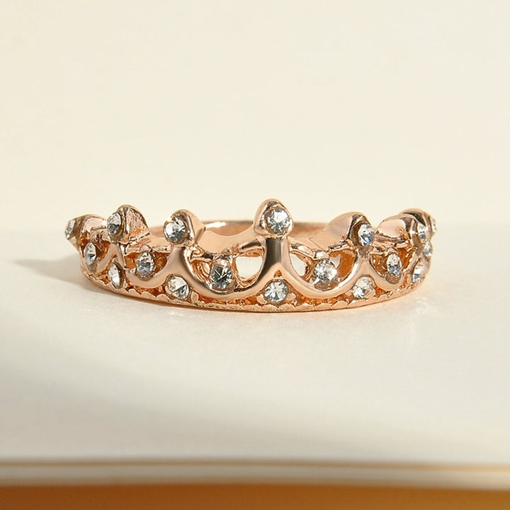 Women Fashion Rhinestone Inlaid Hollow Crown Finger Ring Wedding Jewelry Gift Image 8