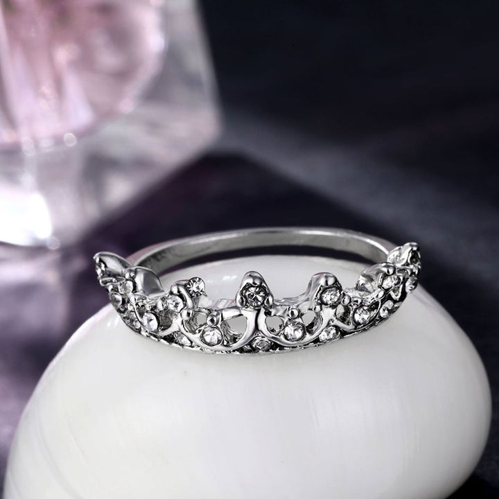 Women Fashion Rhinestone Inlaid Hollow Crown Finger Ring Wedding Jewelry Gift Image 10