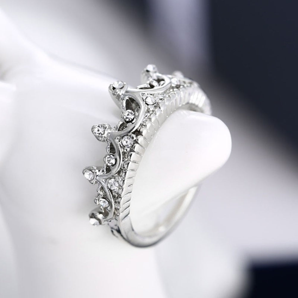 Women Fashion Rhinestone Inlaid Hollow Crown Finger Ring Wedding Jewelry Gift Image 11