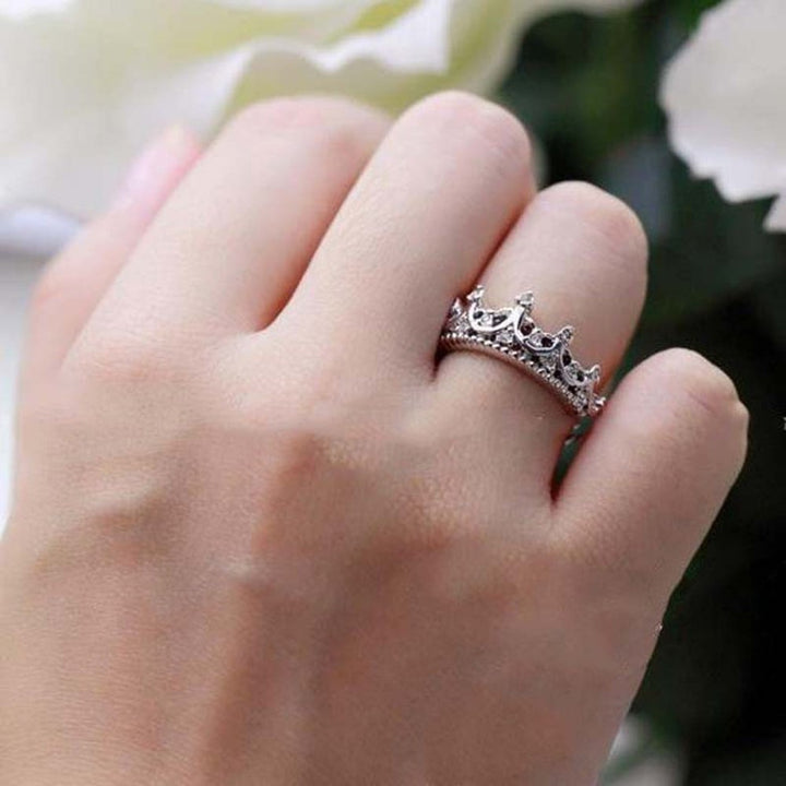 Women Fashion Rhinestone Inlaid Hollow Crown Finger Ring Wedding Jewelry Gift Image 12