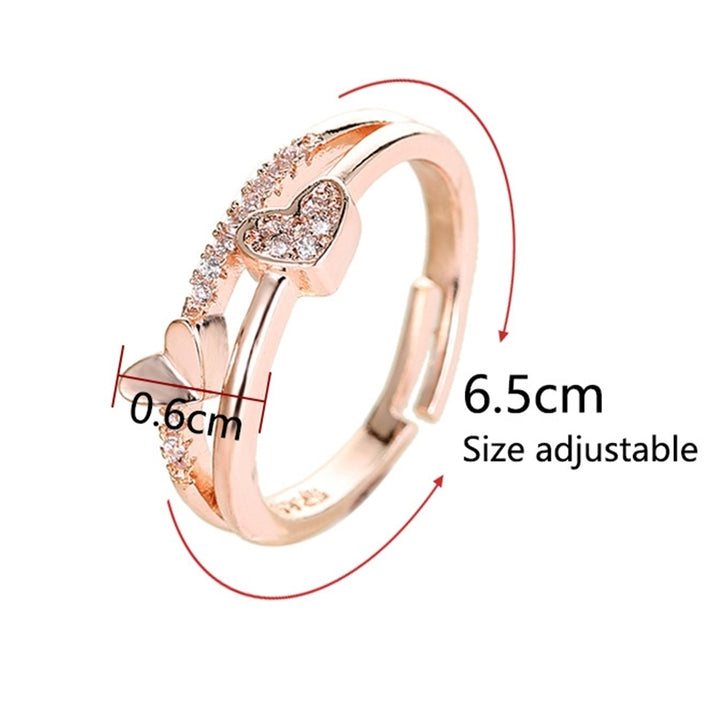 Women Fashion Rhinestone Inlaid Double Heart Hollow Band Opening Ring Jewelry Image 9