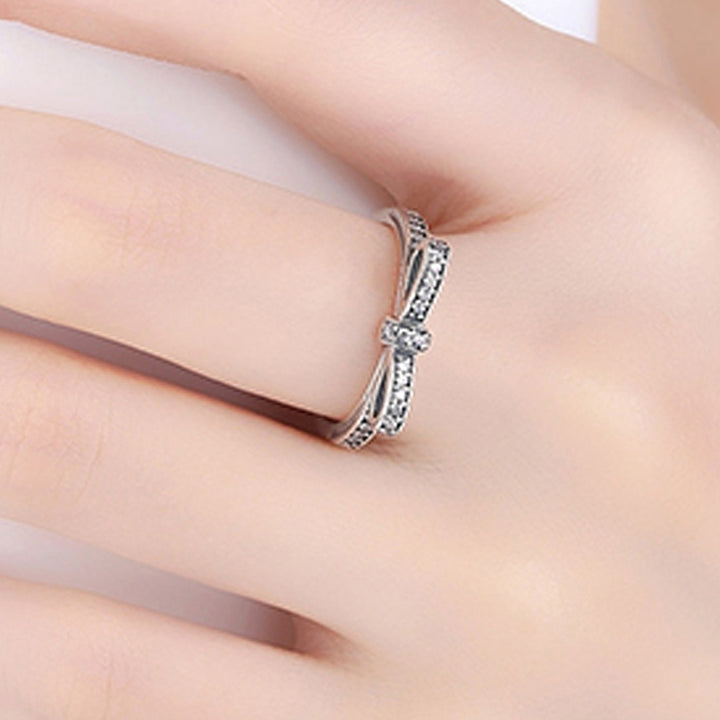 Women Cute Sparkling Rhinestone Inlaid Bow Knot Finger Ring Party Jewelry Gift Image 3