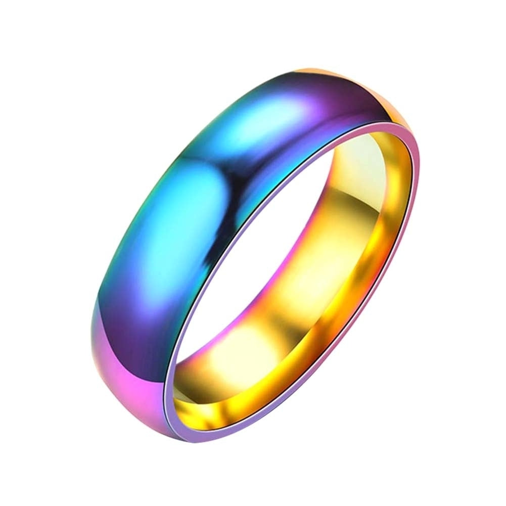 Fashion Rainbow Dome Stainless Steel Finger Ring Couple Wedding Jewelry Gift Image 1