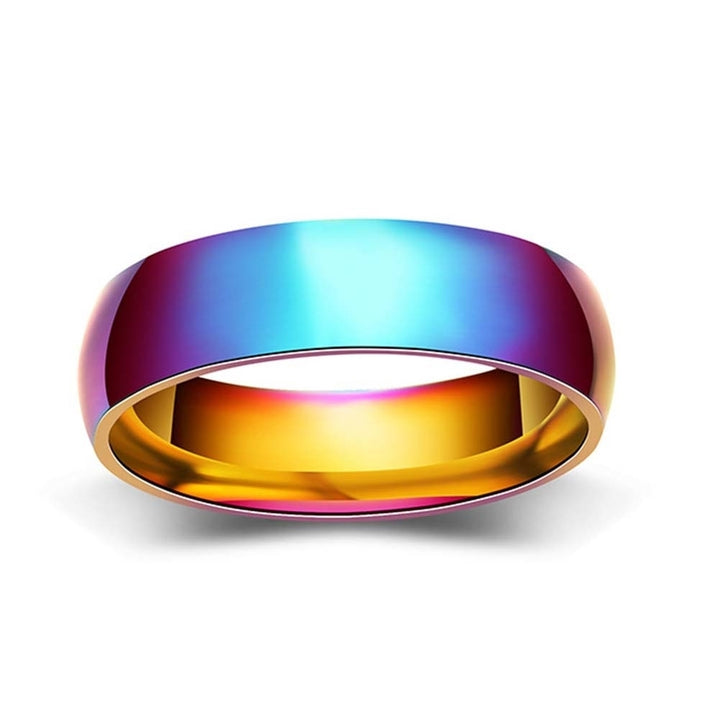 Fashion Rainbow Dome Stainless Steel Finger Ring Couple Wedding Jewelry Gift Image 2