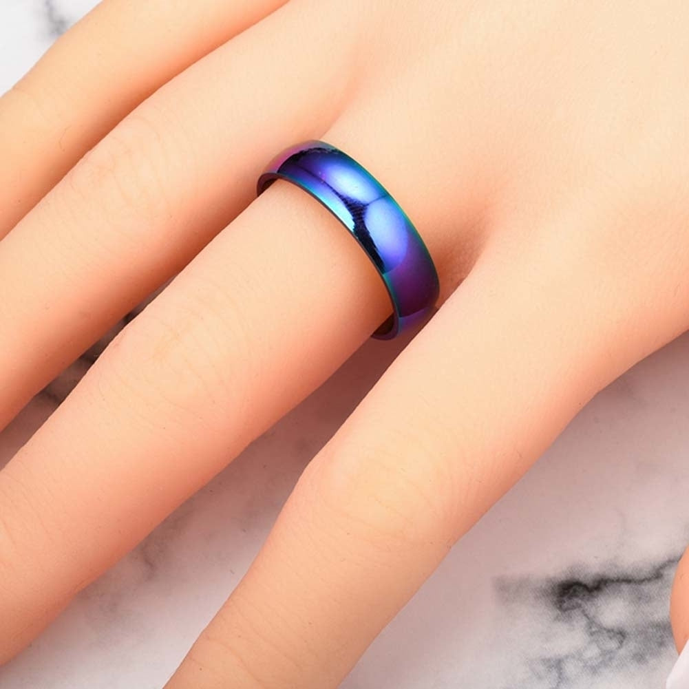 Fashion Rainbow Dome Stainless Steel Finger Ring Couple Wedding Jewelry Gift Image 4