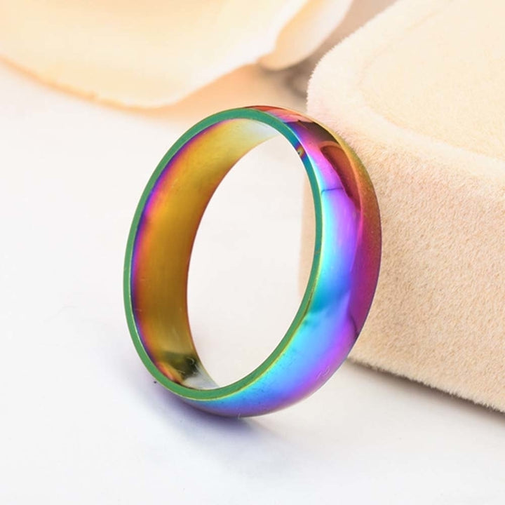 Fashion Rainbow Dome Stainless Steel Finger Ring Couple Wedding Jewelry Gift Image 4