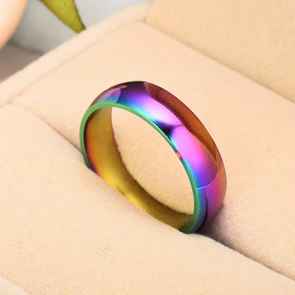 Fashion Rainbow Dome Stainless Steel Finger Ring Couple Wedding Jewelry Gift Image 6