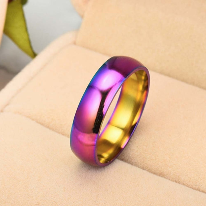 Fashion Rainbow Dome Stainless Steel Finger Ring Couple Wedding Jewelry Gift Image 7