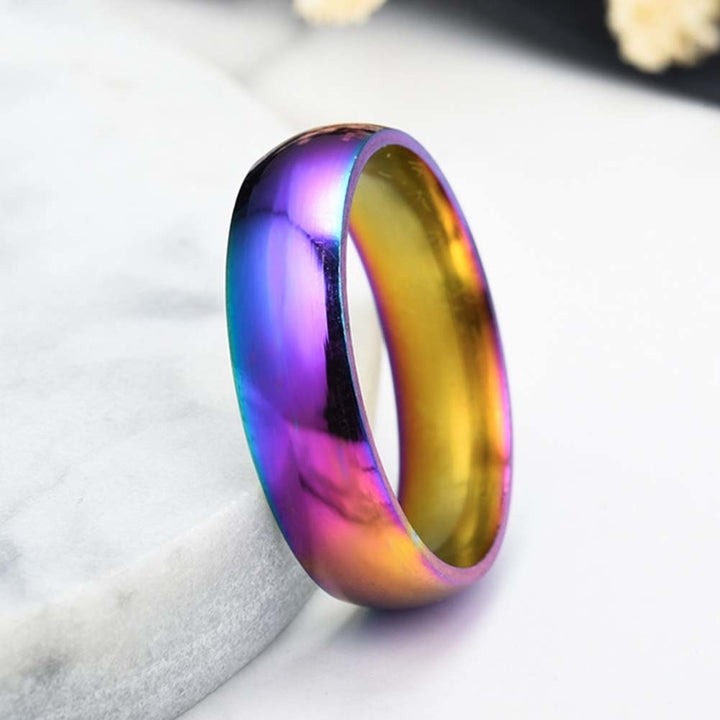 Fashion Rainbow Dome Stainless Steel Finger Ring Couple Wedding Jewelry Gift Image 8