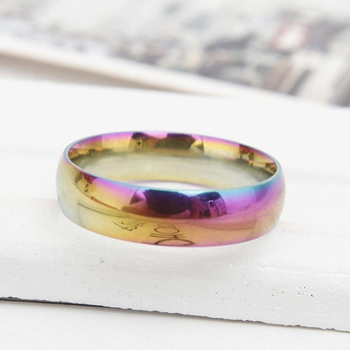 Fashion Rainbow Dome Stainless Steel Finger Ring Couple Wedding Jewelry Gift Image 9