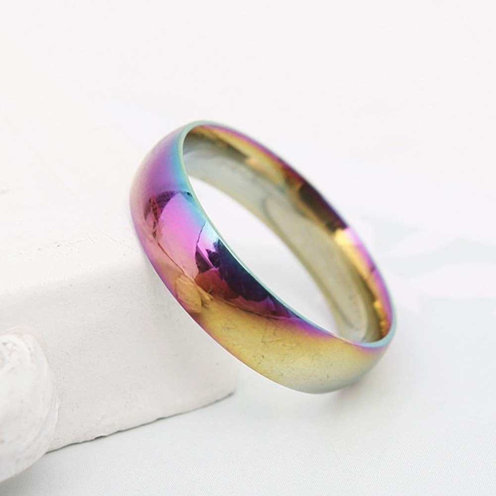 Fashion Rainbow Dome Stainless Steel Finger Ring Couple Wedding Jewelry Gift Image 11