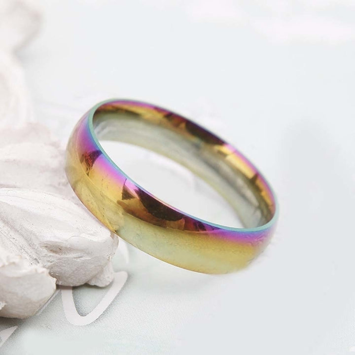 Fashion Rainbow Dome Stainless Steel Finger Ring Couple Wedding Jewelry Gift Image 12