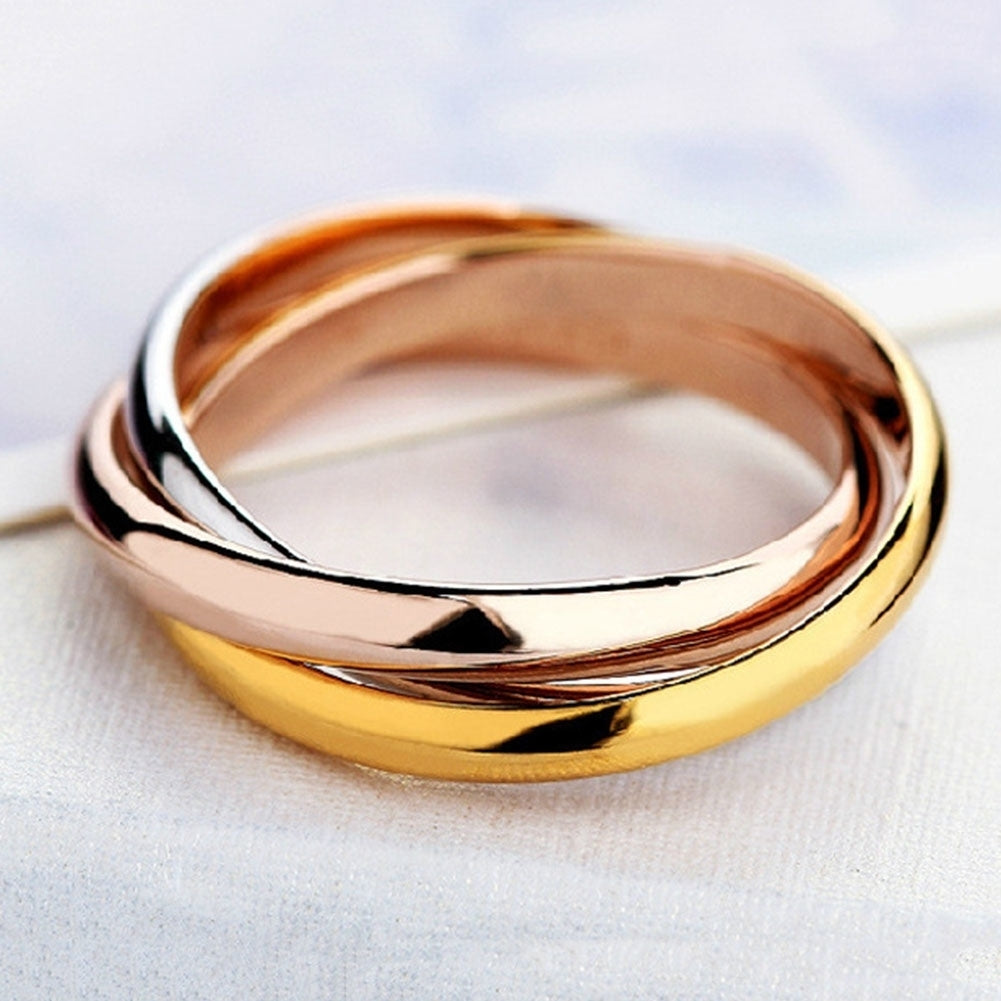 Party Women Minimalist Linked Triple Circle Finger Ring Jewelry Valentine Gift Image 4