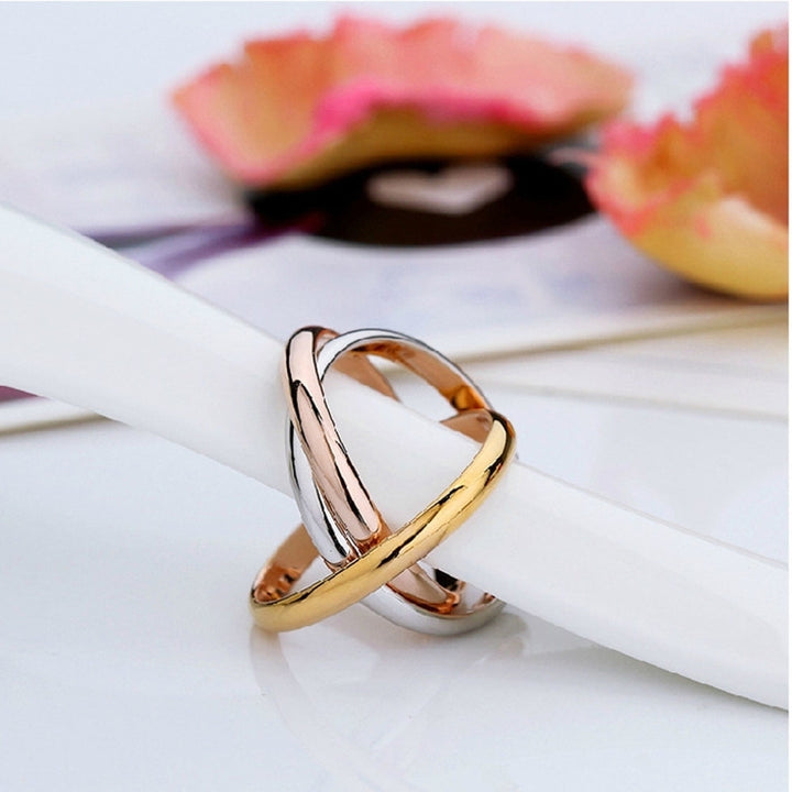 Party Women Minimalist Linked Triple Circle Finger Ring Jewelry Valentine Gift Image 6