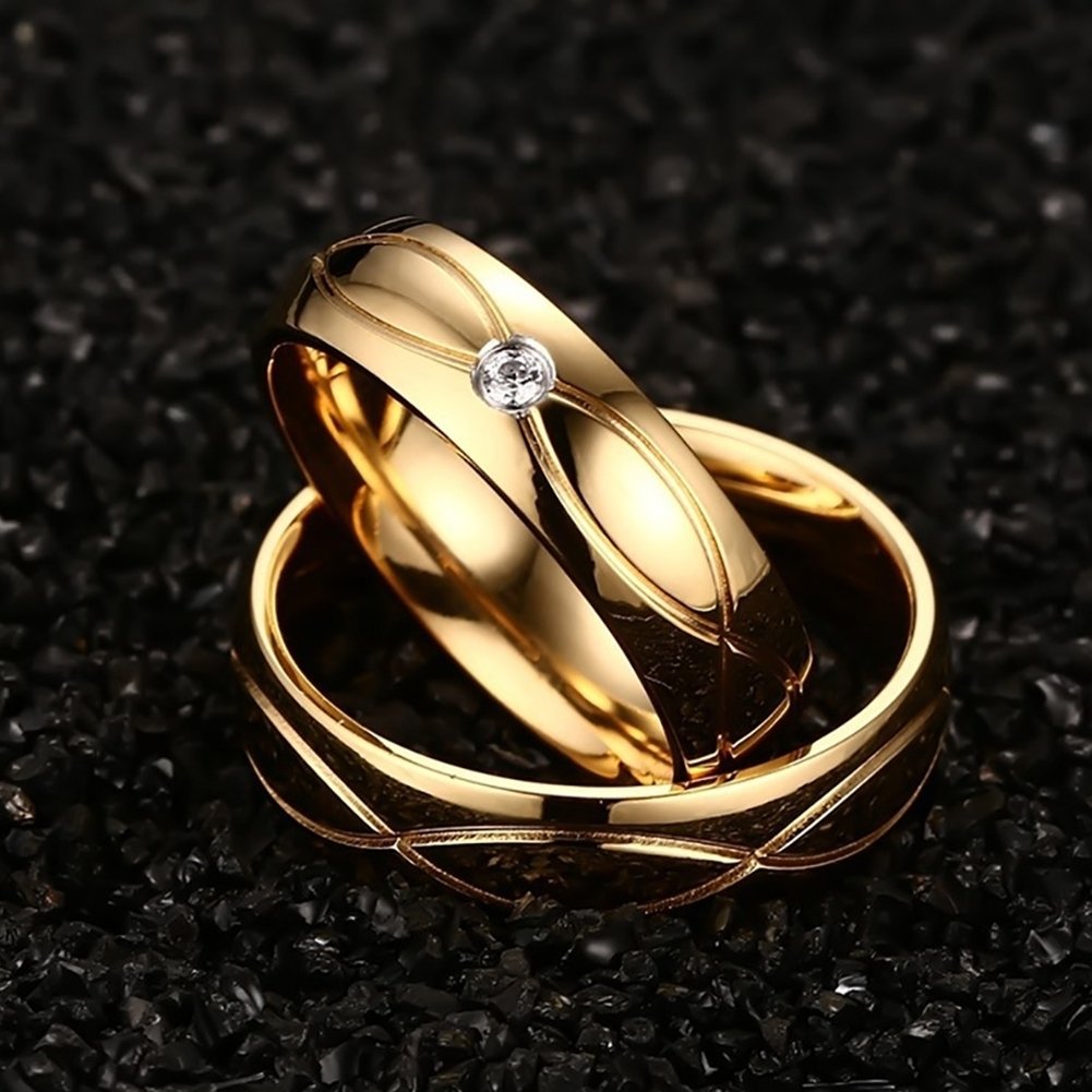 Fashion Rhinestone Titanium Steel Couple Ring Wedding Engagement Jewelry Gift Image 9