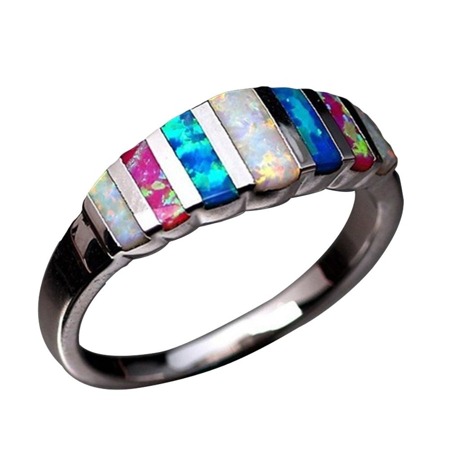 Women Fashion Multicolor Faux Opal Inlaid Finger Ring Wedding Party Jewelry Gift Image 1