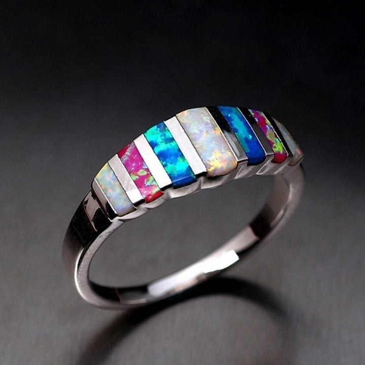 Women Fashion Multicolor Faux Opal Inlaid Finger Ring Wedding Party Jewelry Gift Image 2