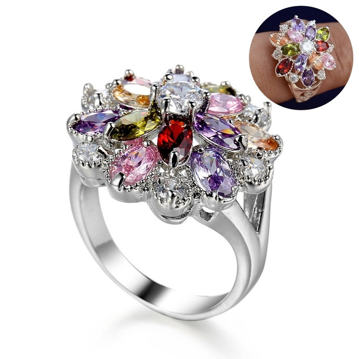 Women Multicolor Cubic Zirconia Inlaid Ring Wedding Engagement Jewelry Gift Image 1