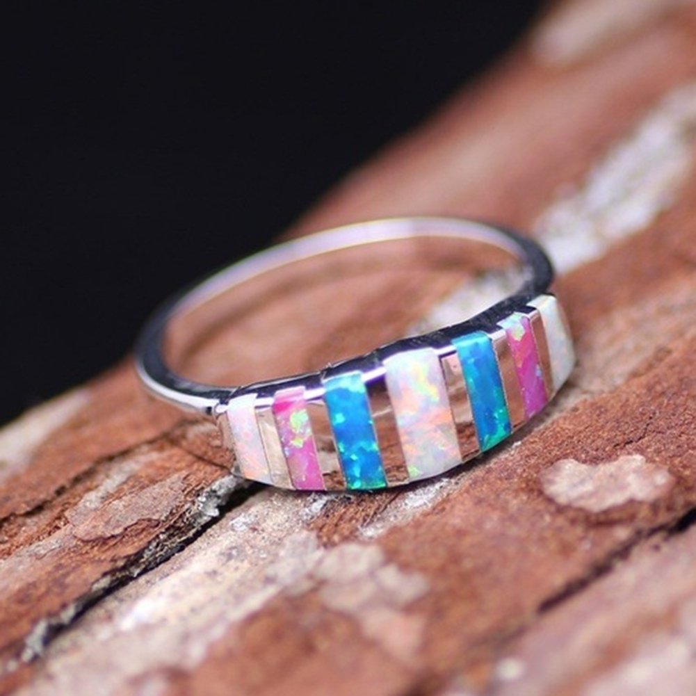 Women Fashion Multicolor Faux Opal Inlaid Finger Ring Wedding Party Jewelry Gift Image 4