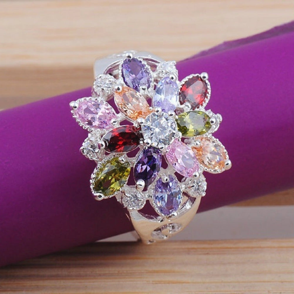 Women Multicolor Cubic Zirconia Inlaid Ring Wedding Engagement Jewelry Gift Image 2